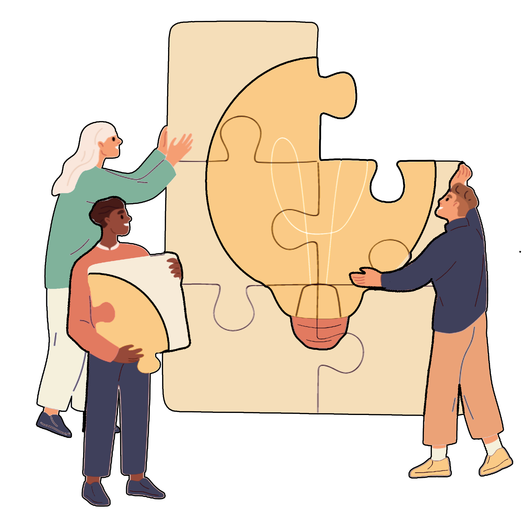 People piecing together a puzzle